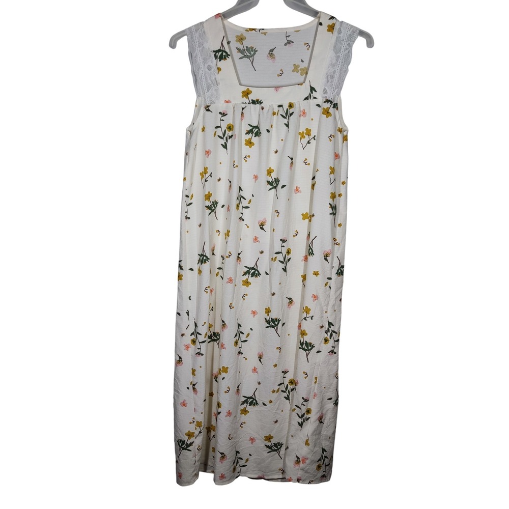 Shein Nightgown Womens‎ Medium White Floral Lace Strap Square Neck Sleep Dress